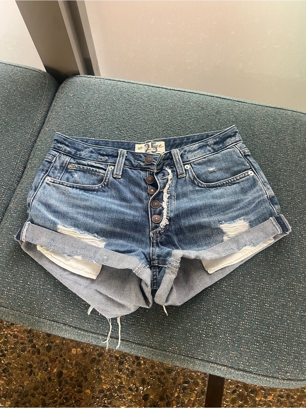 We The Free Distressed Button-Fly Denim Shorts - Blue